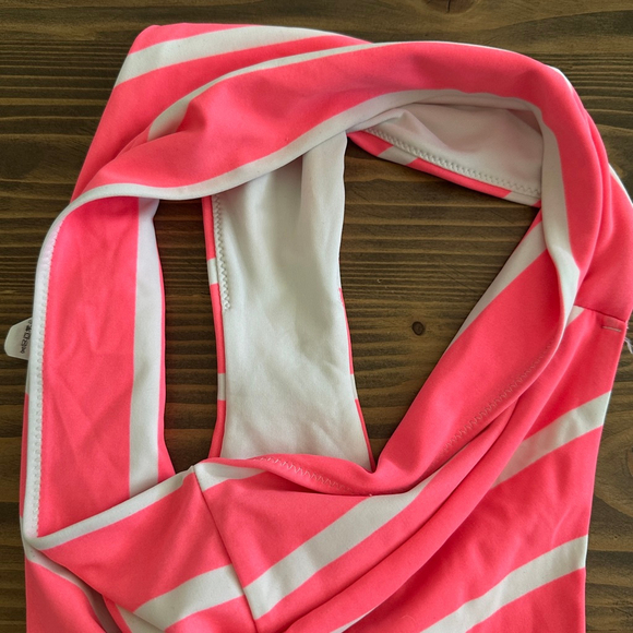 Women’s Aerie Pink & White Striped Bikini Set M High Waisted Scoop Neck Pool - Picture 5 of 10